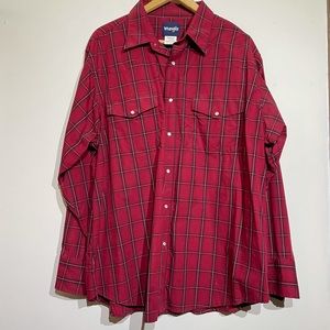 Wrangler Red Plaid Pearl Snap Button Front Shirt Men Size XXL